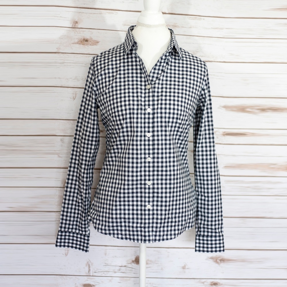 Banana Republic Navy Gingham Fitted Dress Shirt